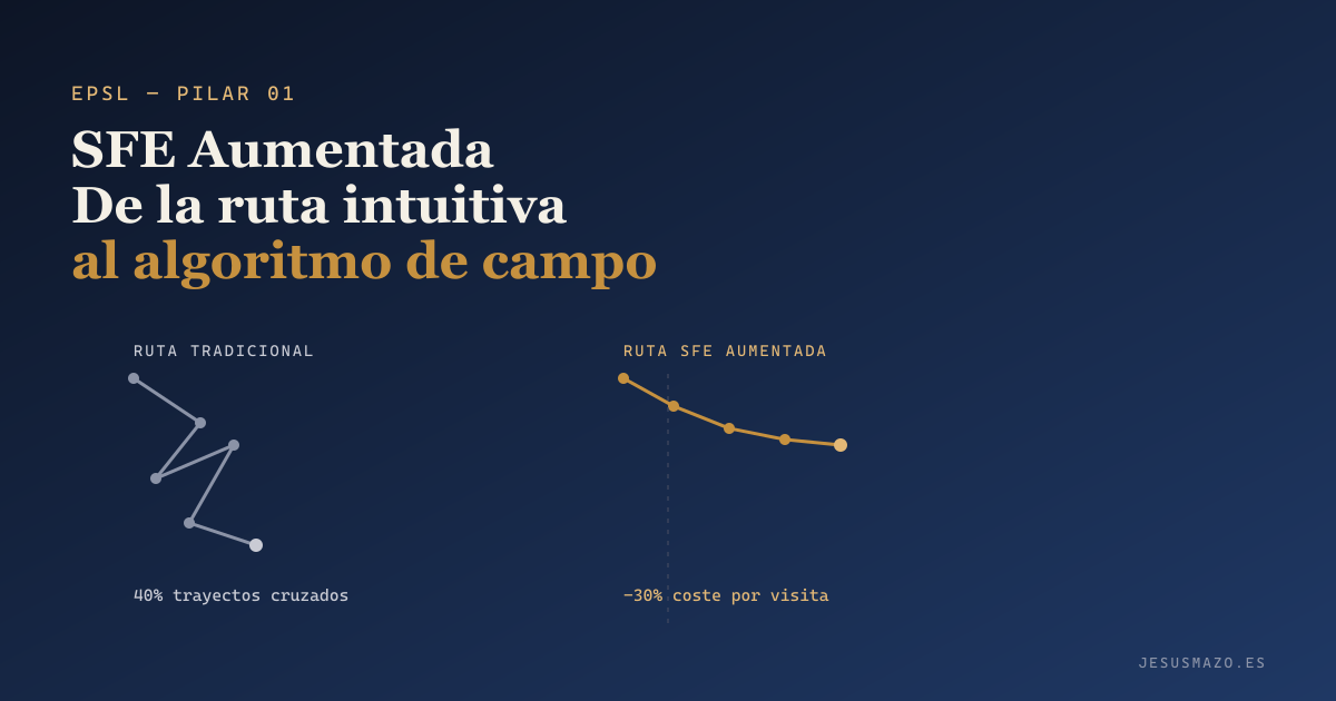 Comparativa visual entre ruta comercial tradicional y ruta optimizada por SFE Aumentada